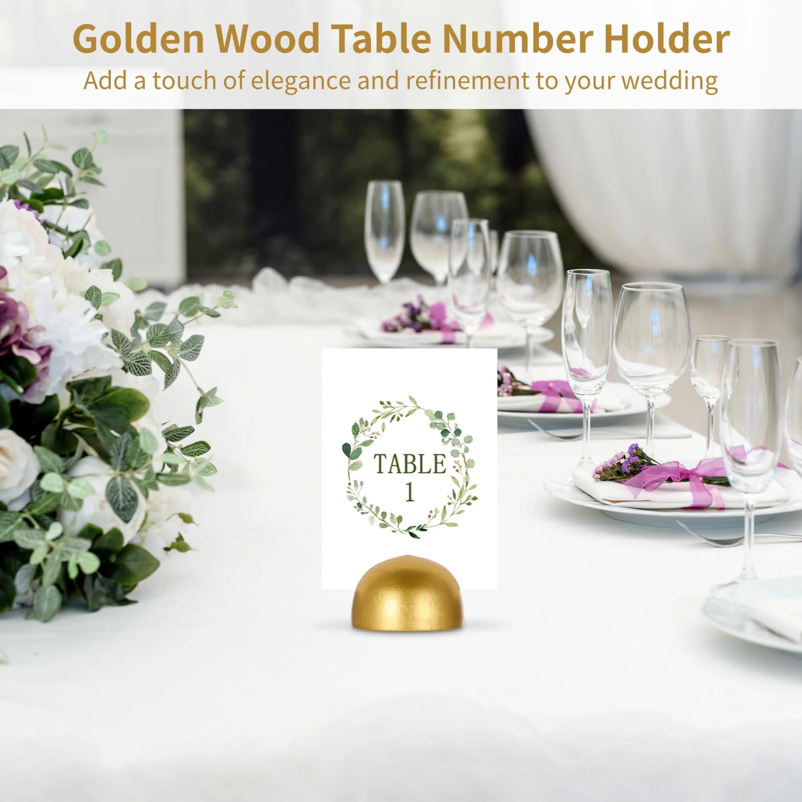 50 soportes para números de mesa, soportes redondos de madera dorada, clips para letreros de números de mesa, soportes de madera para bodas, aniversarios, cumpleaños, banquetes, restaurantes