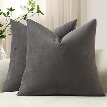 Throw Pillow Covers 22x22 Dark-Grey Pack of 2 Cozy Soft Velvet Square Modern Luxury Decorative Throw Pillow Cases for Sofa Couch Living Room Bed Home Decor