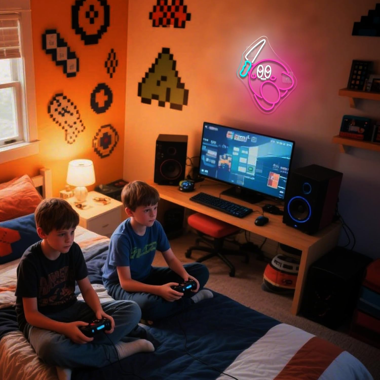 Kirbee Knife Neon Sign, LED USB Gaming Neon Light Sign for Boys Bedroom, Dimmable Cute Animal Led Signs for Wall Decor, Game Room Decoration, Gamer Fans Birthday Gifts - Image 7