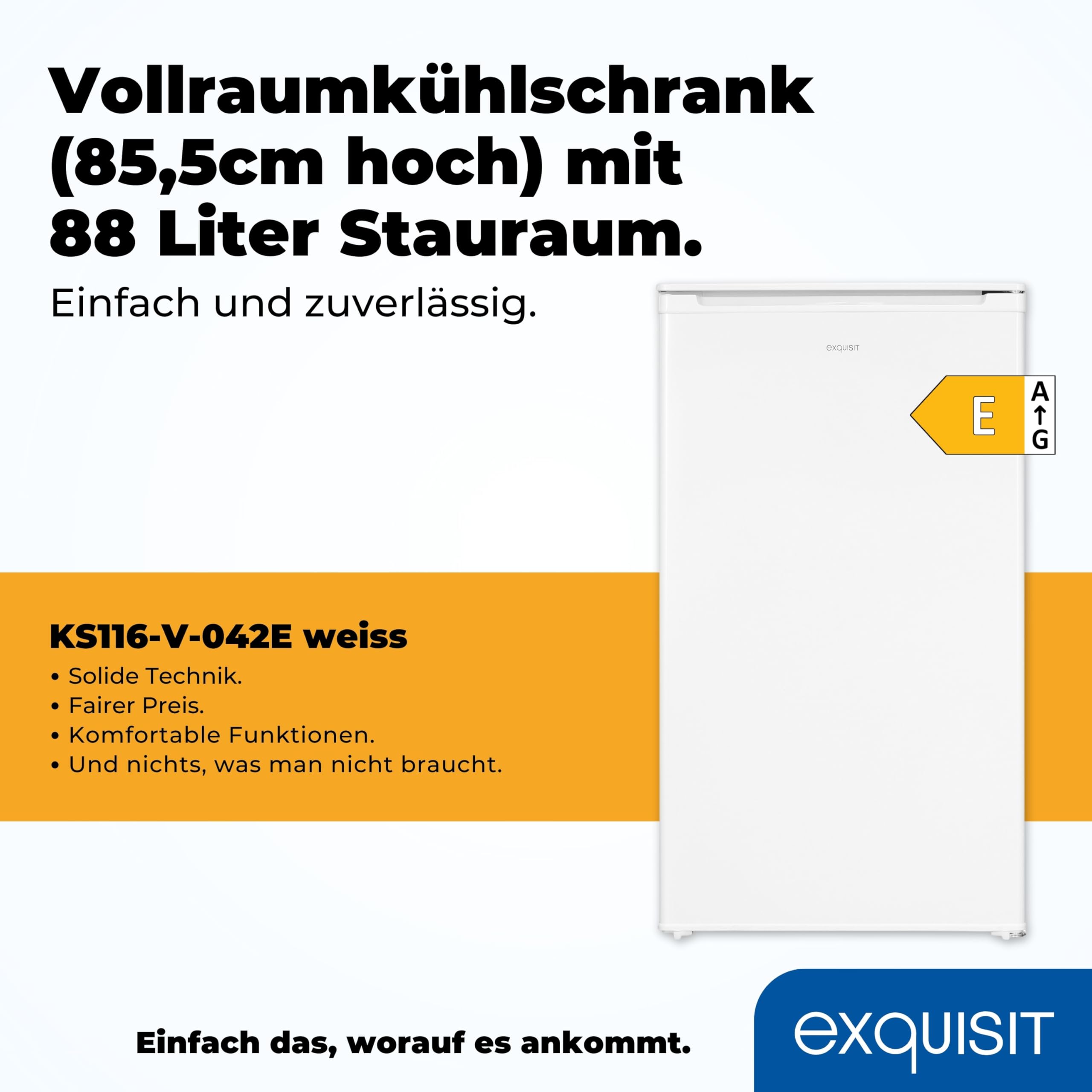 Exquisit KS116-V-042E Vollraumkühlschrank Weiss - 88 L Kühlschrank 48 cm