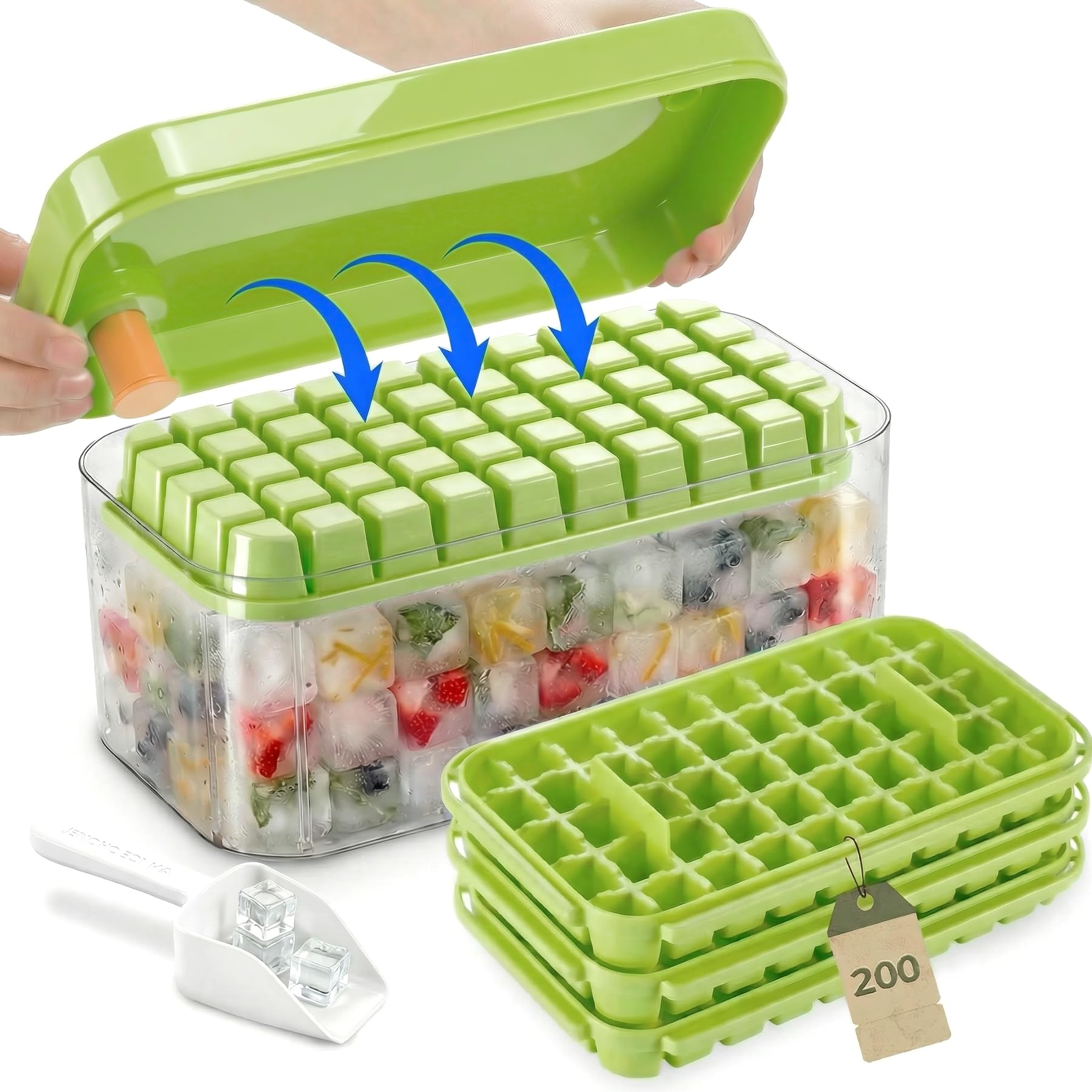 Cubiteras para Hielo con Tapa, Cubitera para Hacer Hielo y Hielos Reutilizabl,Hace hasta 200 cubitos,Perfecta para whisky, cócteles, café y todas las Bebidas.(Verde)