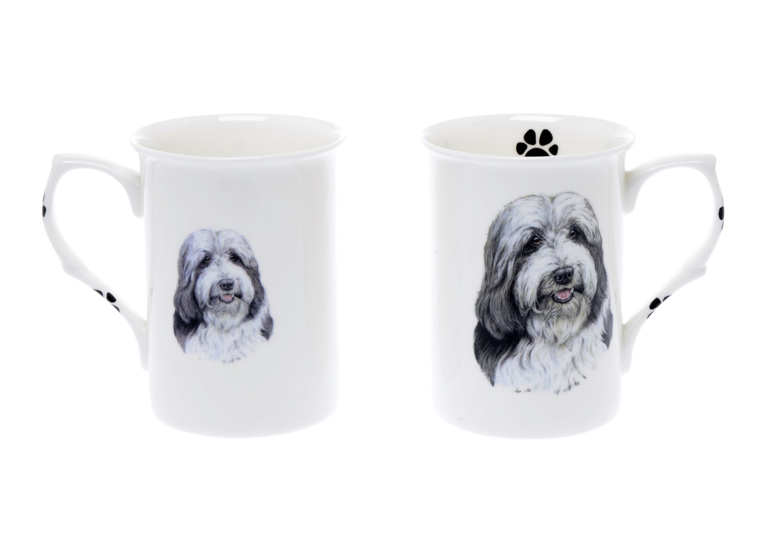 (BB5) Set of 2 Bone China BEAKERS/Mugs Bearded Collie Dog Presentation Gift Boxed- Lovely Gift Kirsty Jayne China