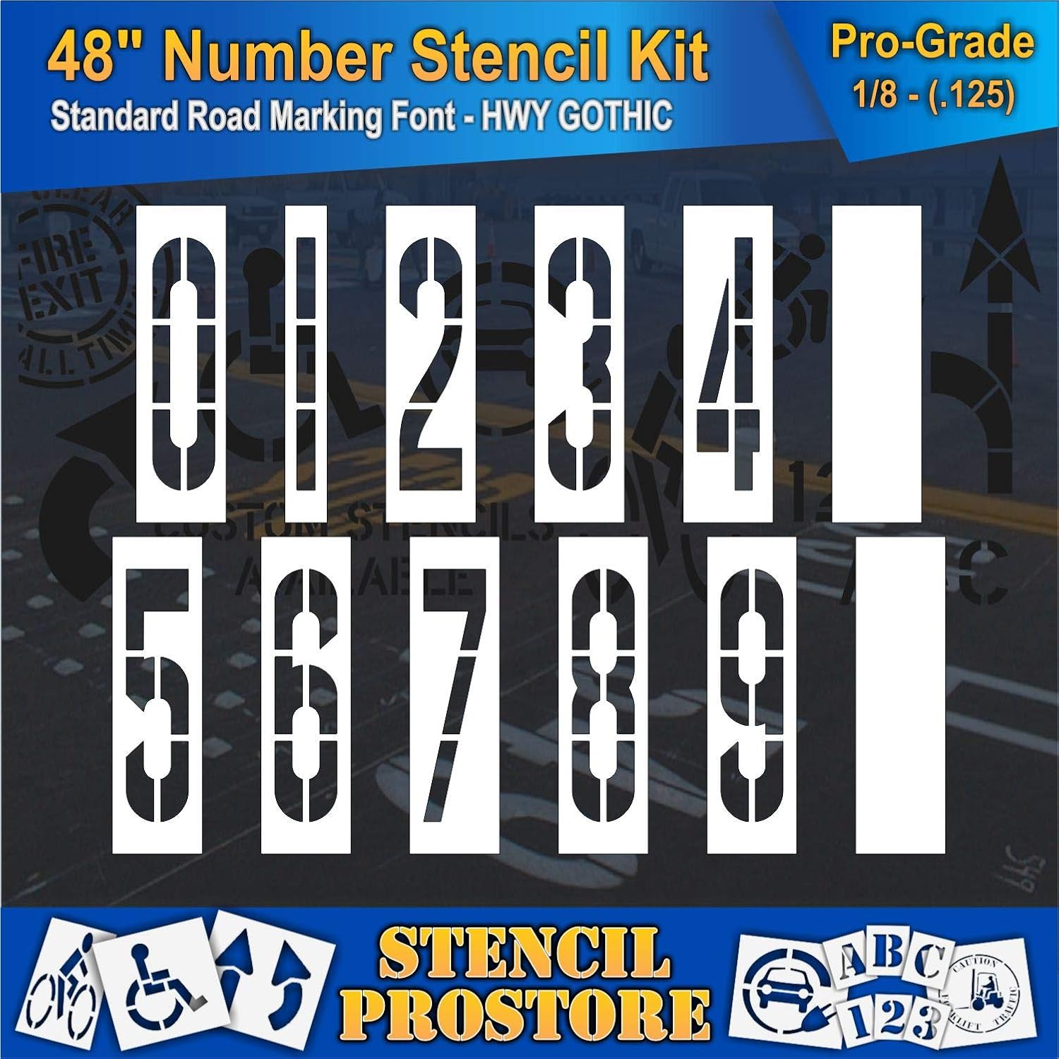 Pavement Stencils - 48 inch - Number KIT Stencil Set - (12 Piece) - 48" x 12" x 1/8" (128 mil) - Pro-Grade