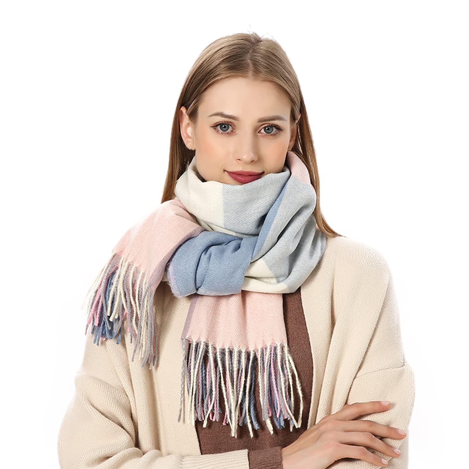 Sciarpa scialle invernale da donna Elegante designer Lana Sciarpa morbida grande Stola Cashmere a quadri Calda Pashmina Scialle leggero Grande (Aa TO)