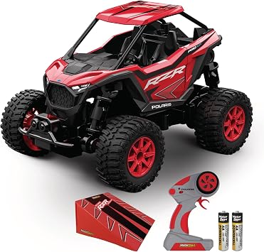Remote Control Car/UTV, 2WD Intro to Hobby RC Polaris RZR - 143 Scale, 2.4GHz - Red - Trigger Function Remote, Jump Box and Batteries Included, Great Gift