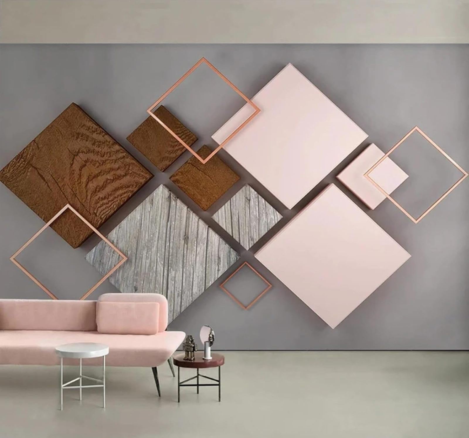 XLMING Abstract Three Dimensional Colourful Geometric Checkered 3D Wallpaper Silky Texture Home Study Office Grey Dining Room Sofa Bedroom Living Room TV Backdrop-400cm×280cm