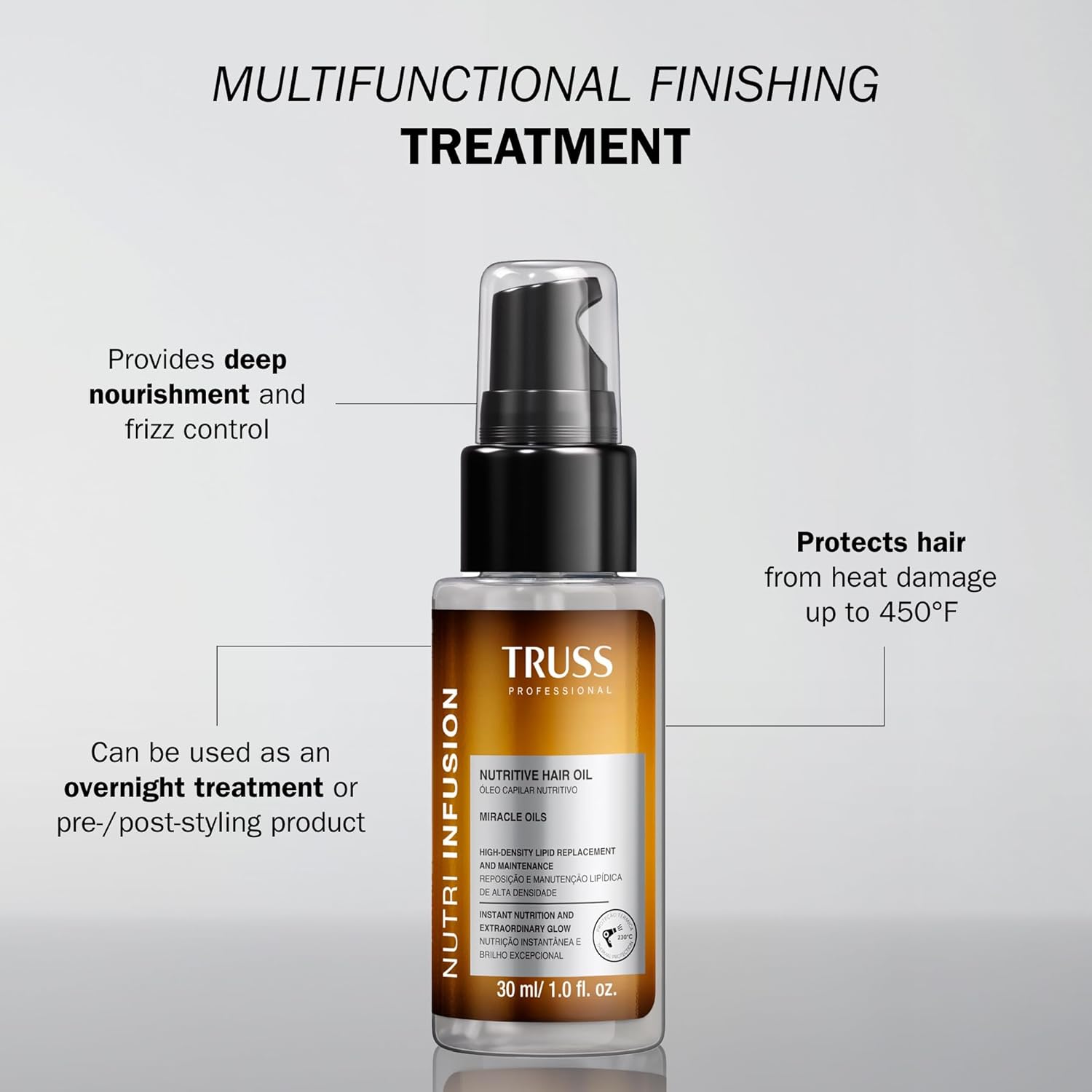 TRUSS Nutri Infusion Hair Oil for Damaged Hair - Hydrating, Anti-Frizz Finishing Oil - Provides Deep Nourishment, Heat Protection and Shine (1 fl oz) - Image 2