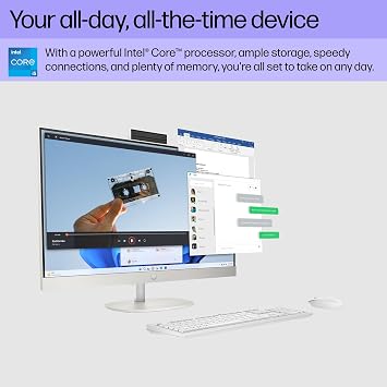 HP 27 inch All-in-One Desktop PC, FHD Touchscreen, Intel Core i5-1335U, 16 GB RAM, 512 GB SSD, Intel UHD Graphics, Windows 11 Home, Shell White, 27-cr0170 (2025)
