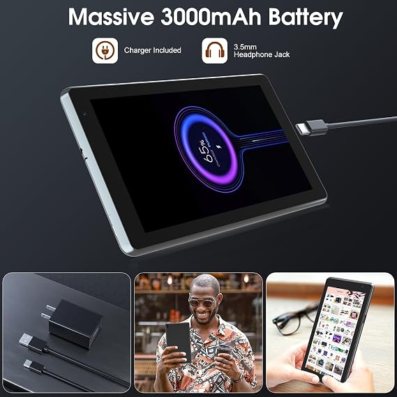 7 inch Tablet, Androi Tablet with, 2GB+32GB+1TB (Expand), Quad-Core, BT, Wi-Fi, Educational, Music, Dual Camera