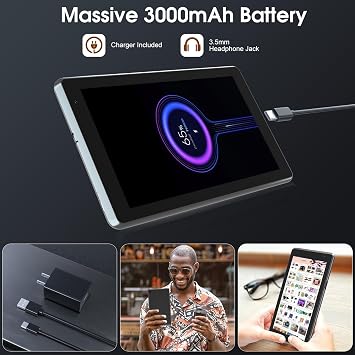 7 inch Tablet, Androi Tablet with, 2GB+32GB+1TB (Expand), Quad-Core, BT, Wi-Fi, Educational, Music, Dual Camera