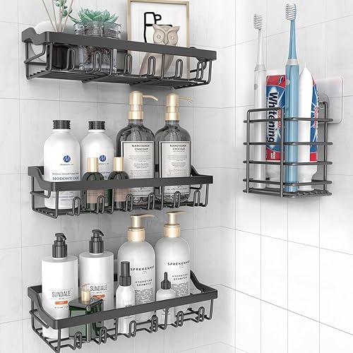 Hsiohe Paquete de 5 organizadores de ducha, organizador de ducha adhesivo para almacenamiento de baño, estantes de ducha de acero inoxidable a