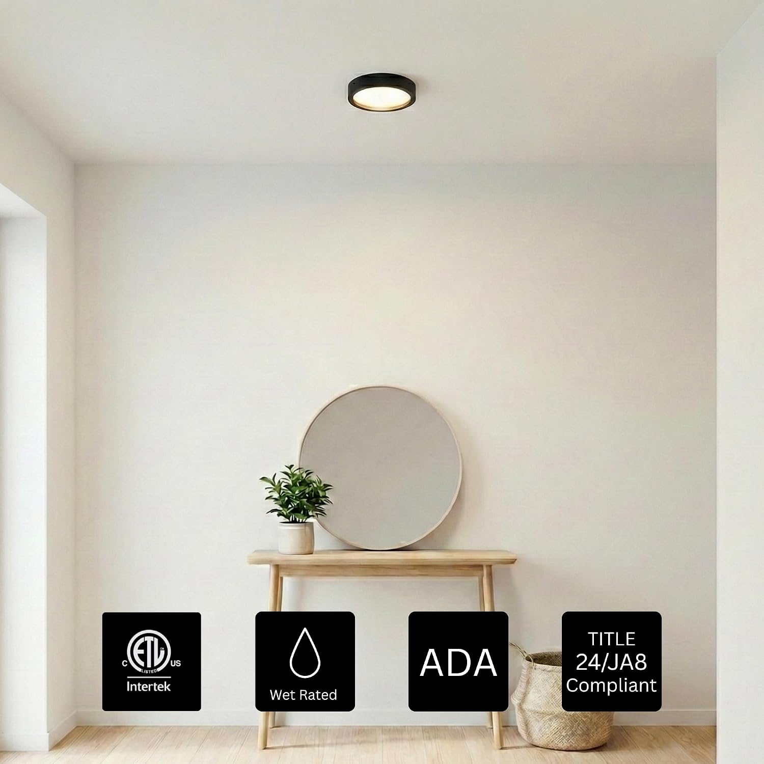 AFX EGRF08LAJD5BK Edge Round 8 inch LED Flush Mount Ceiling Light | Adjustable 5- in-1 CCT 2700K-5000K Integrated LED | 1000 Lumens | 15 Watts | Dimmable Wet Rated Ceiling Fixture | Black Finish