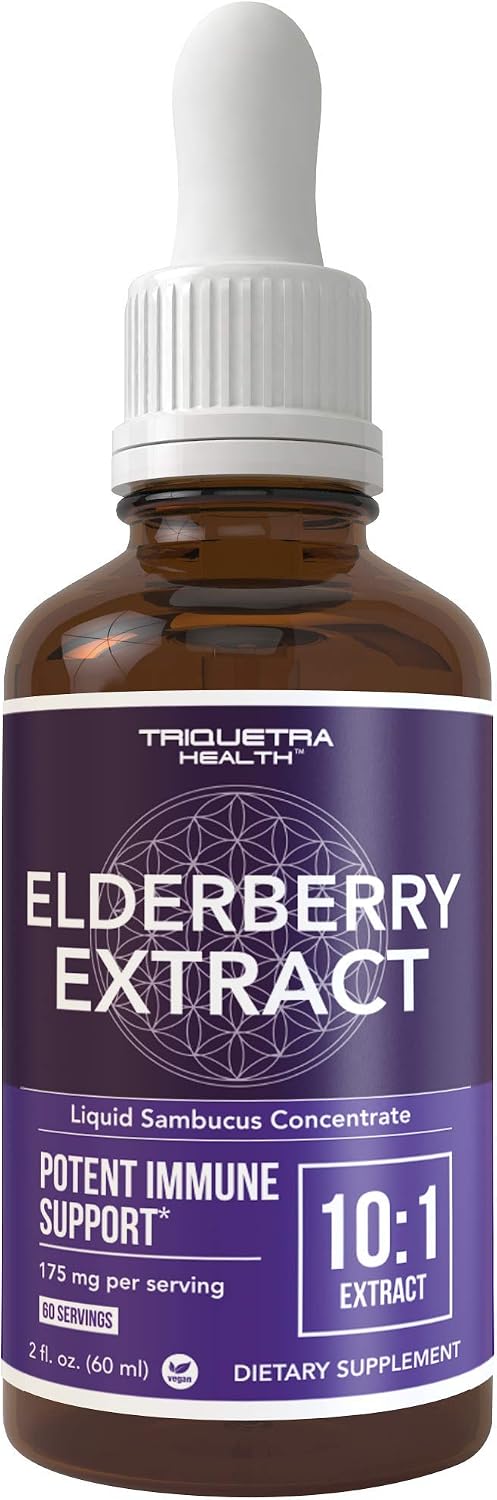Triquetra Health Black Elderberry Syrup Extract 10:1 Extract (Extra Strength) 60 Servings, Best Value, Potent Immune Support - Glass Bottle, Vegan, Rapid Absorption (2 oz.)