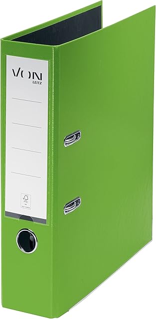 VON Leitz 10550055 segregator A4, karton z okładką z tworzywa sztucznego, szerokość grzbietu 80 mm, na 600 arkuszy, karton z certyfikatem FSC, do szkoły, nauki i gospodarstwa domowego, zielony,