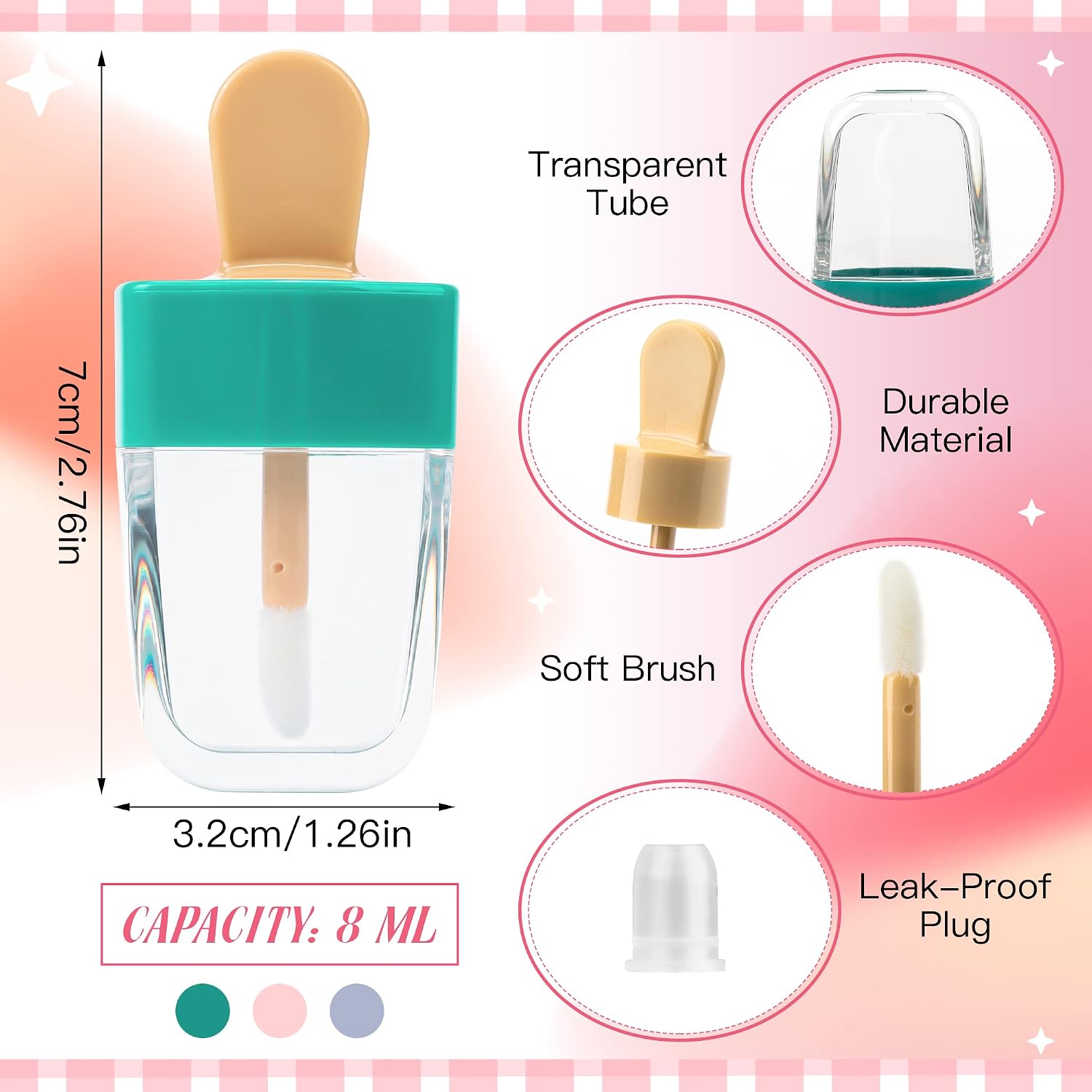 WSERE 20 Pcs Cute Lip Gloss Tubes Empty Lipgloss Container, Portable 4g Lip Glaze Tubes Reusable Refillable Lip Gloss Container Bottles, Creative Lovely Ice Cream Shape DIY Cosmetic Samples Bottle