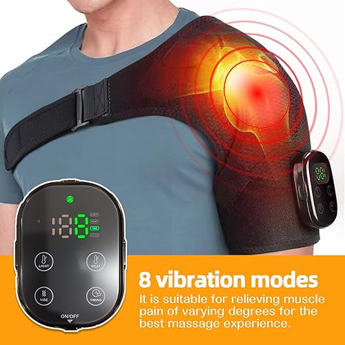 Miniatura 2 de Masaje inalámbrico con vibración, almohadilla térmica de hombro, masajeador de hombro para aliviar el dolor de tejido profundo, artritis,