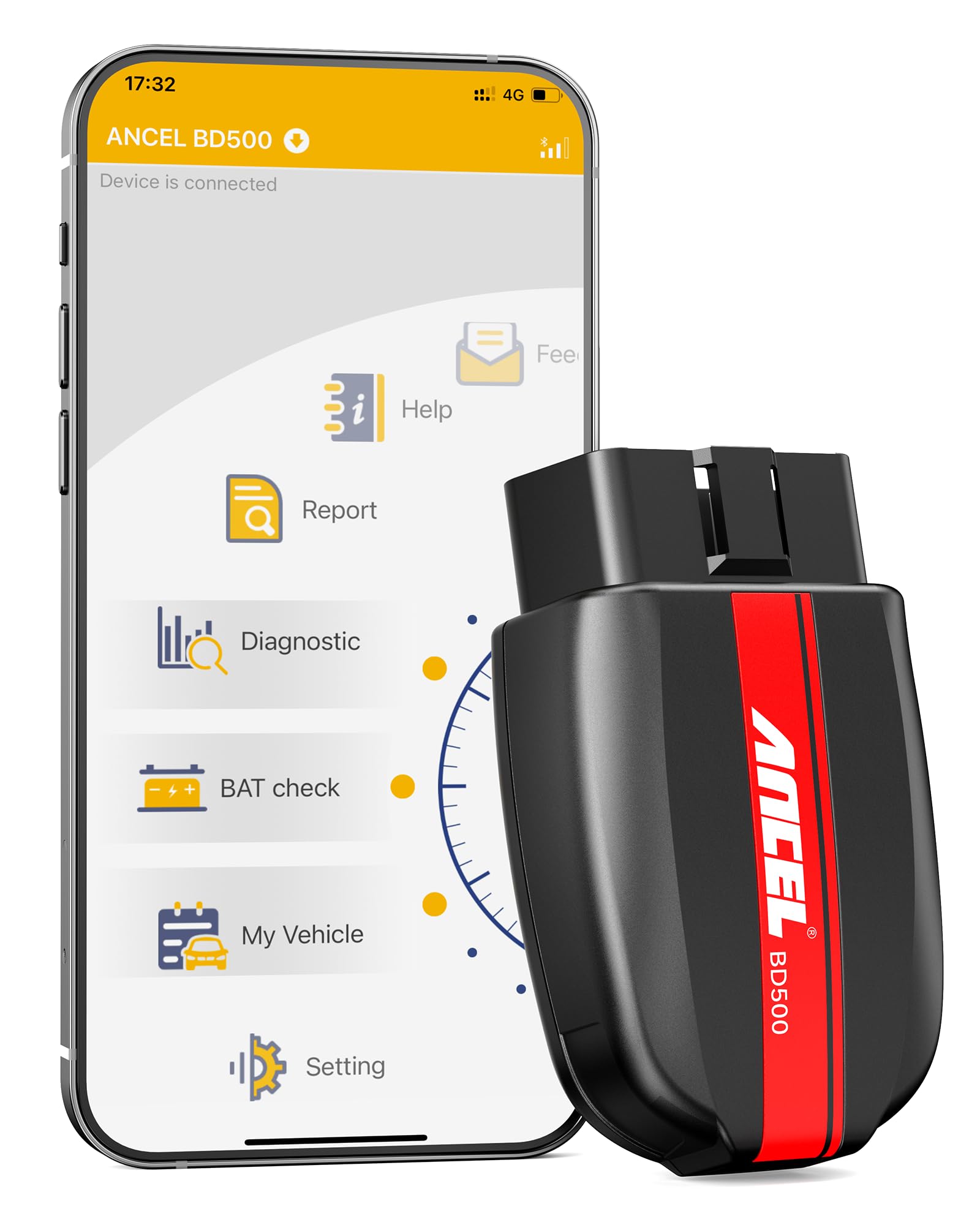 ANCEL BD500 OBD2 Bluetooth 5.0 Adapter Scanner für VW/Audi/Skoda/Seat Auto Diagnose EOBD OBDII KFZ Diagnosegerät mit EPB Bremsbelag Ersatz Drosselklappe Lernen Service Reset