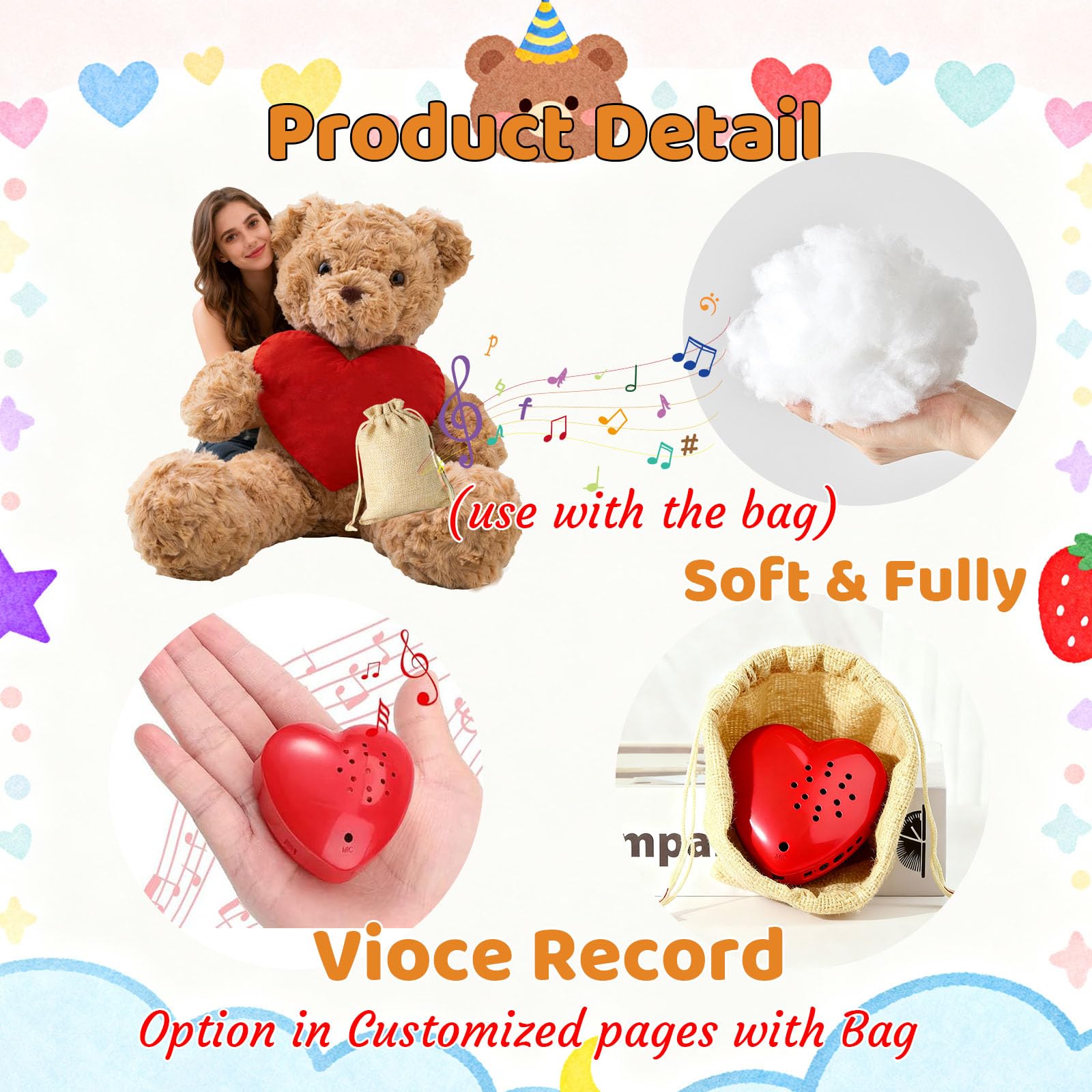Osito De Peluche Gigante Personalizado con Corazón 50 cm A 125 cm, Big Teddy Bear con Texto Y Foto Personalizable como Osito De Peluche Regalo para San Valentín Navidad Cumpleaños