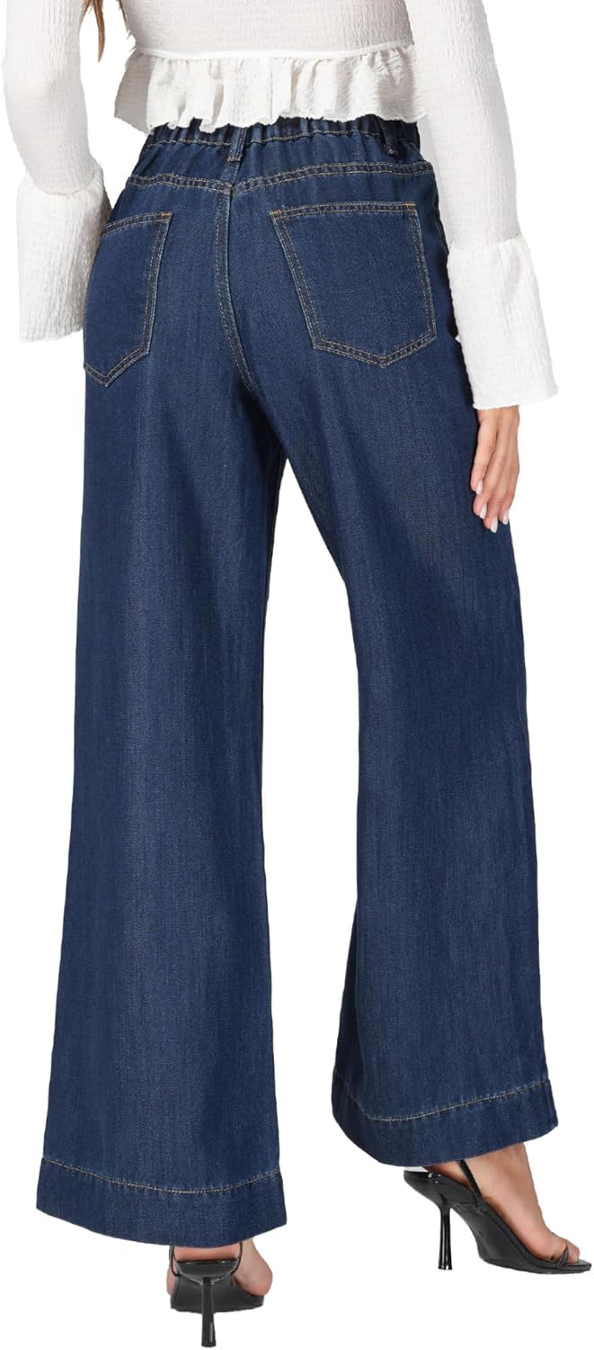 Wide Leg Sweatpant Jeans Woman Pull on High Waisted Baggy Loose Trendy Denim Pants - Image 3