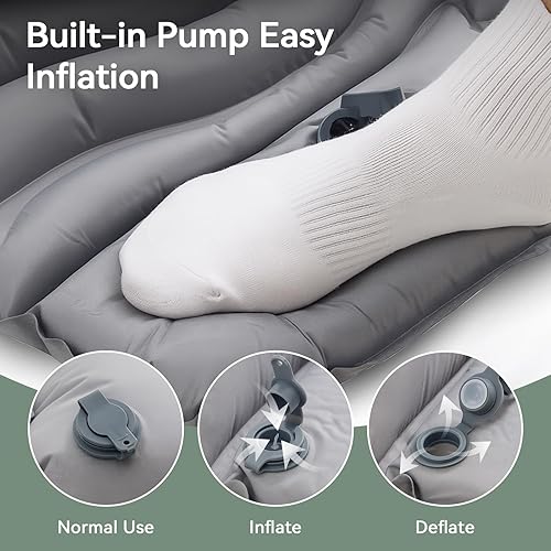 Miniatura 4 de Colchoneta de dormir doble para acampar, colchoneta de dormir autoinflable con almohada y bomba de pie incorporada para 4 temporadas para