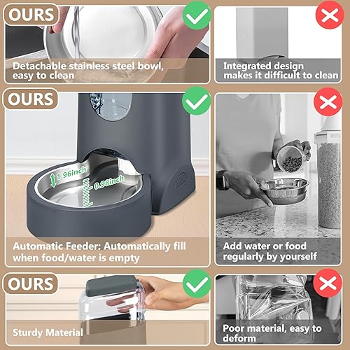 Miniatura 4 de Comedero automático para gatos y dispensador de agua con cuenco de acero inoxidable para perros, alimentador de alimentos por gravedad y bebedero