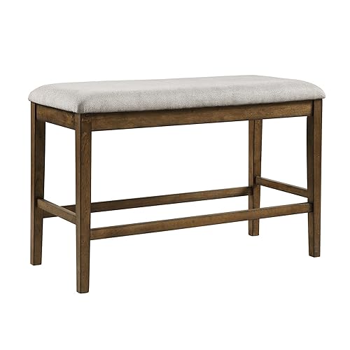 Carl 39 Inch Two Tone Counter Bench, Gray Fabric Seat,