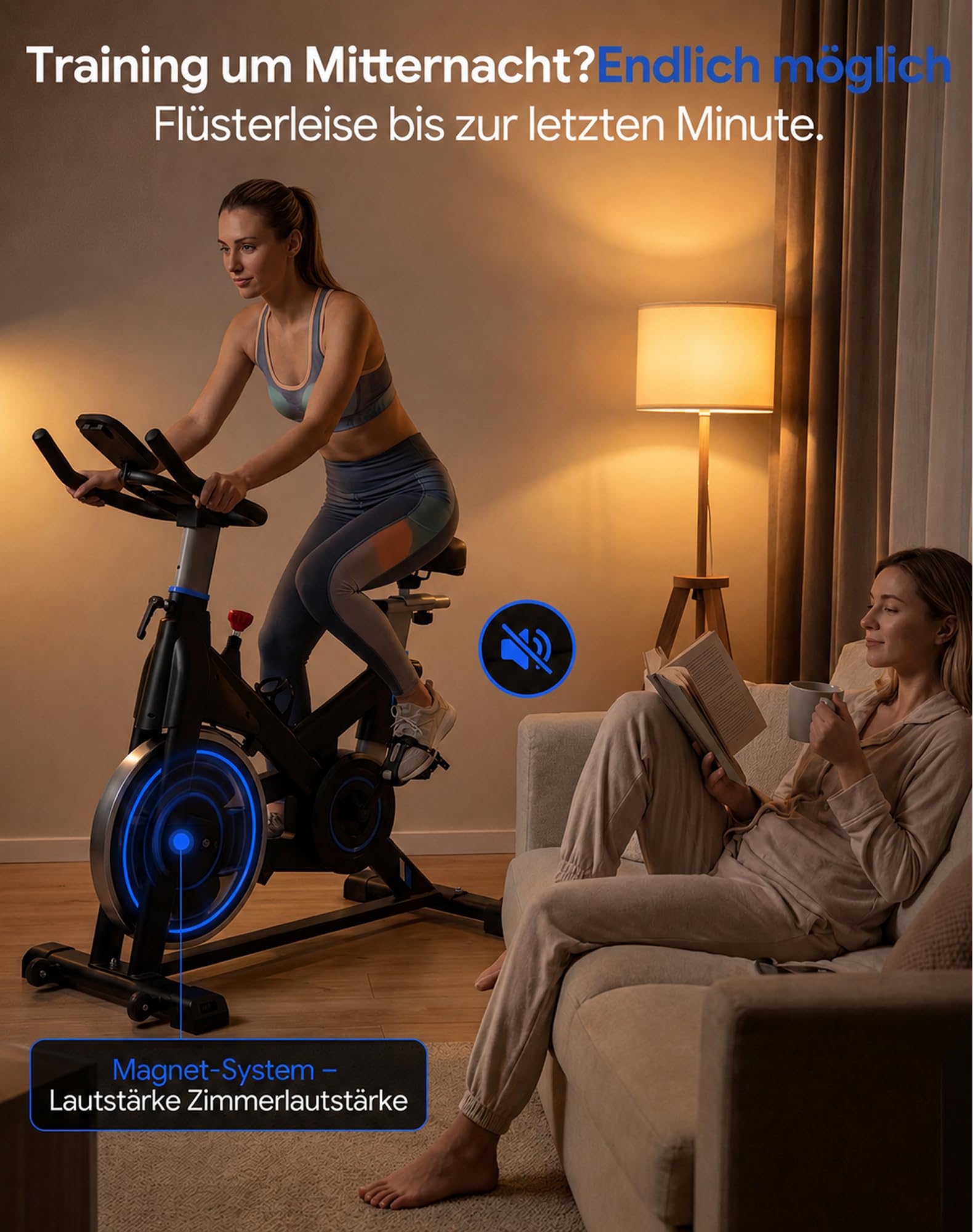 WENOKER Cyclette da cyclette, resistenza magnetica, per casa, indoor bike silenziosa, volano pesante e monitor LCD migliorato, blu scuro