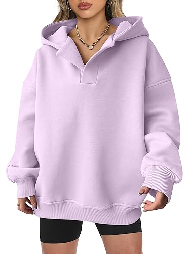 ANRABESS Womens Oversized Hoodies V Neck Sweatshirts Fleece Long Sleeve