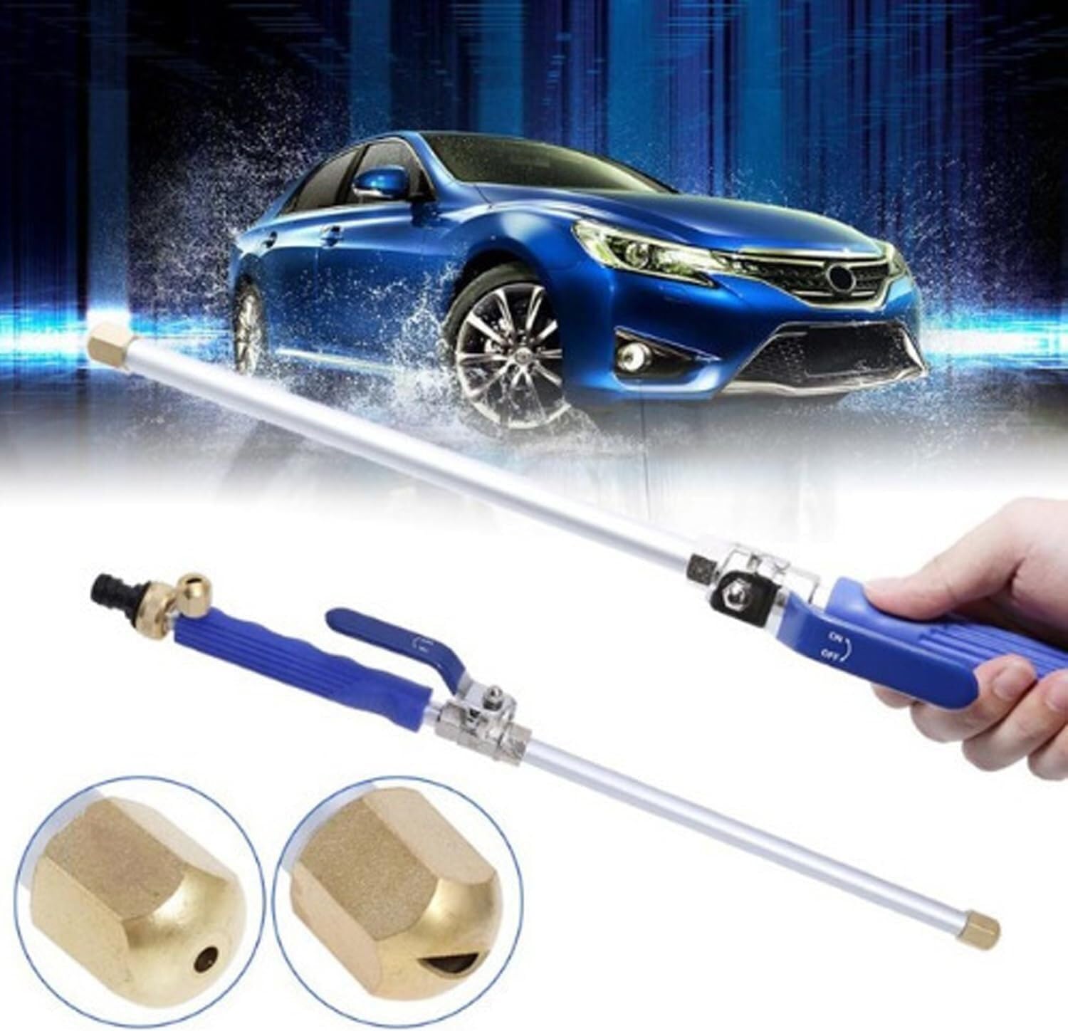 Jetnozzle 2-in1 High Pressure Power Washer for house, Jet Nozzle High Pressure Hose Nozzle, Power Nozzle for Garden Hose (Blue)