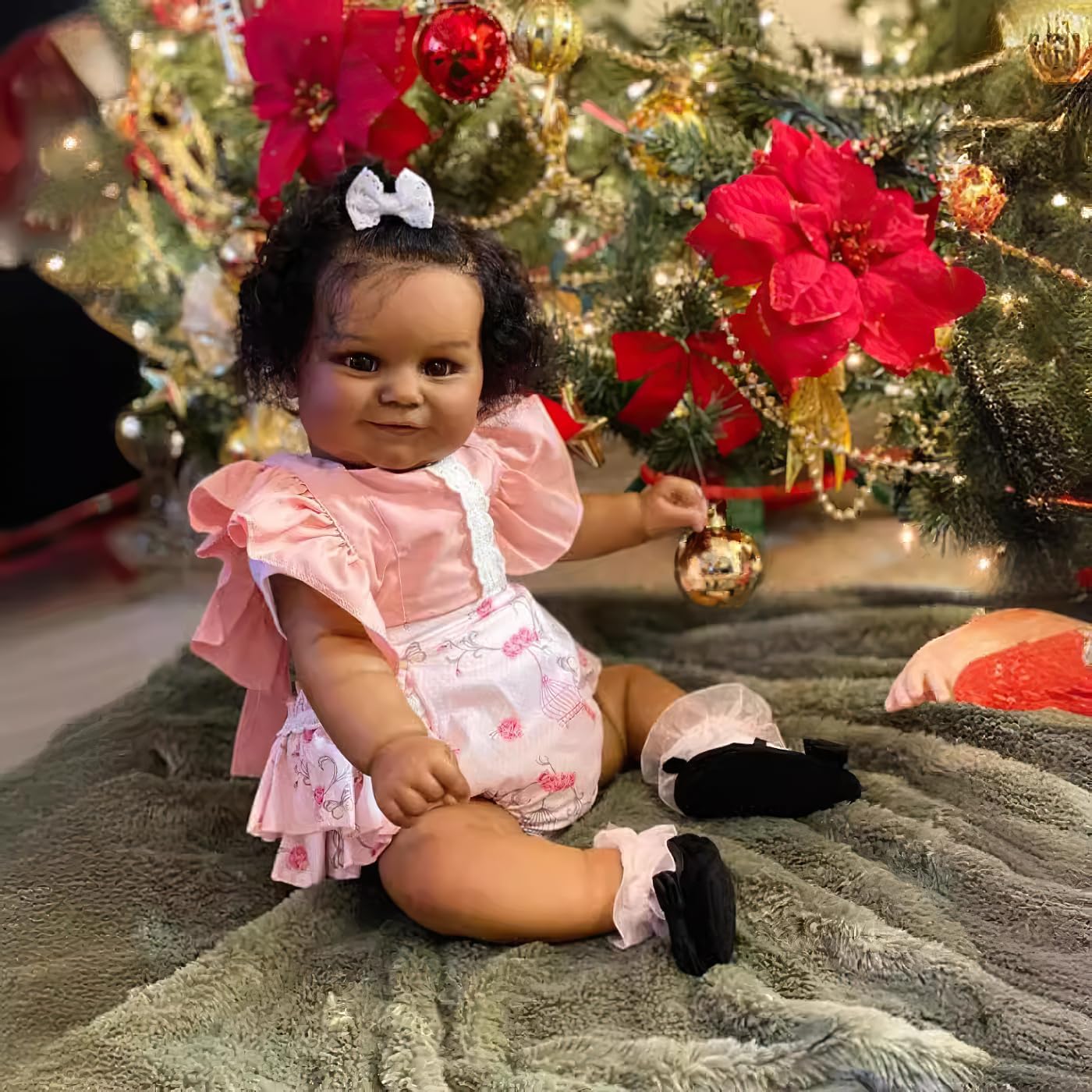 24Inches Sweet Smiling So Truly Reborn Baby Girl Dolls that Look Real and Feel Real, Realistic Newborn Toddler Collectible Art Doll in Dark Brown Skin
