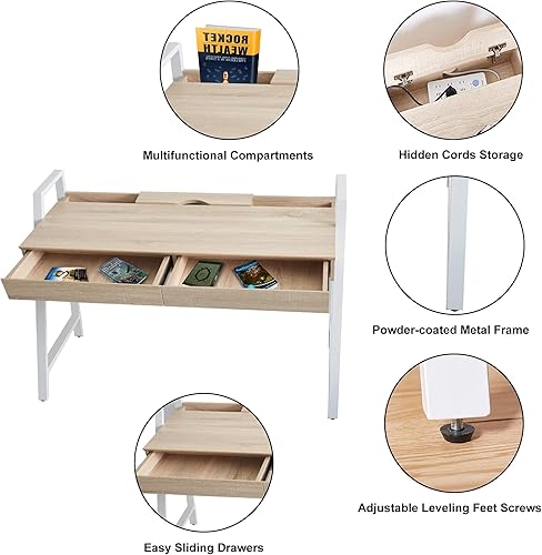 Miniatura 4 de Escritorio de madera para computadora con cajones, escritorio pequeño y moderno de 50 pulgadas para oficina en casa, mesa de trabajo para