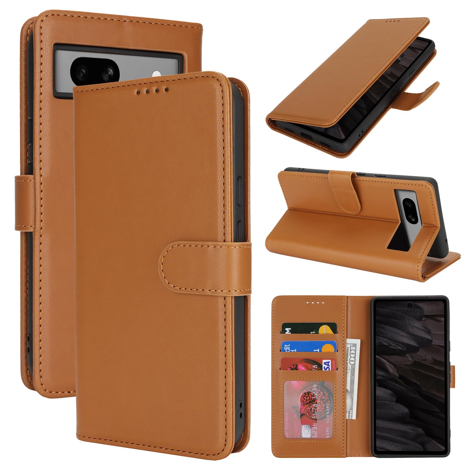 Zouzt Hülle für Google Pixel 7A, Premium PU Leder, Hellbraun | Handyhülle mit Kartenfächern, Magnet Klapp Schutzhülle, Stoßfeste TPU-Innenhülle, Frauen Männer, Leather Wallet Phone Case