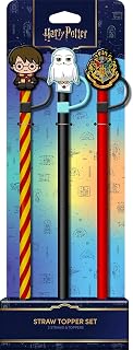 Spoontiques Harry Potter Straw Topper Set, 3 Pack - 12.5”, BPA-Free Straws w/Silicone Charm Topper, Ideal for Water Bottles, Travel Mugs, Tumblers