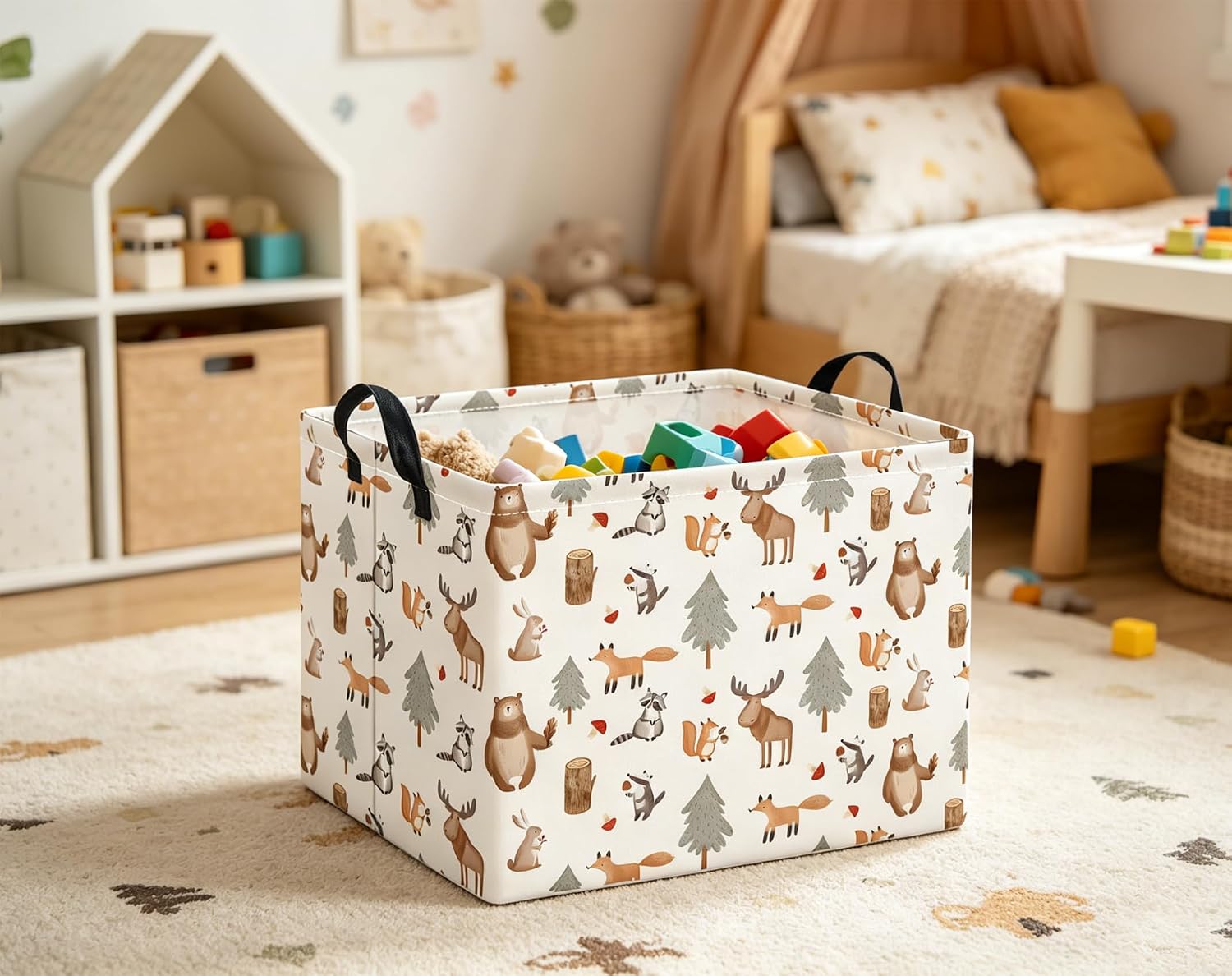 Rectangular Valentines Basket for Women Girls Storage Bin Organizer Box Shelf Room Decor(Grey Animal) image 4