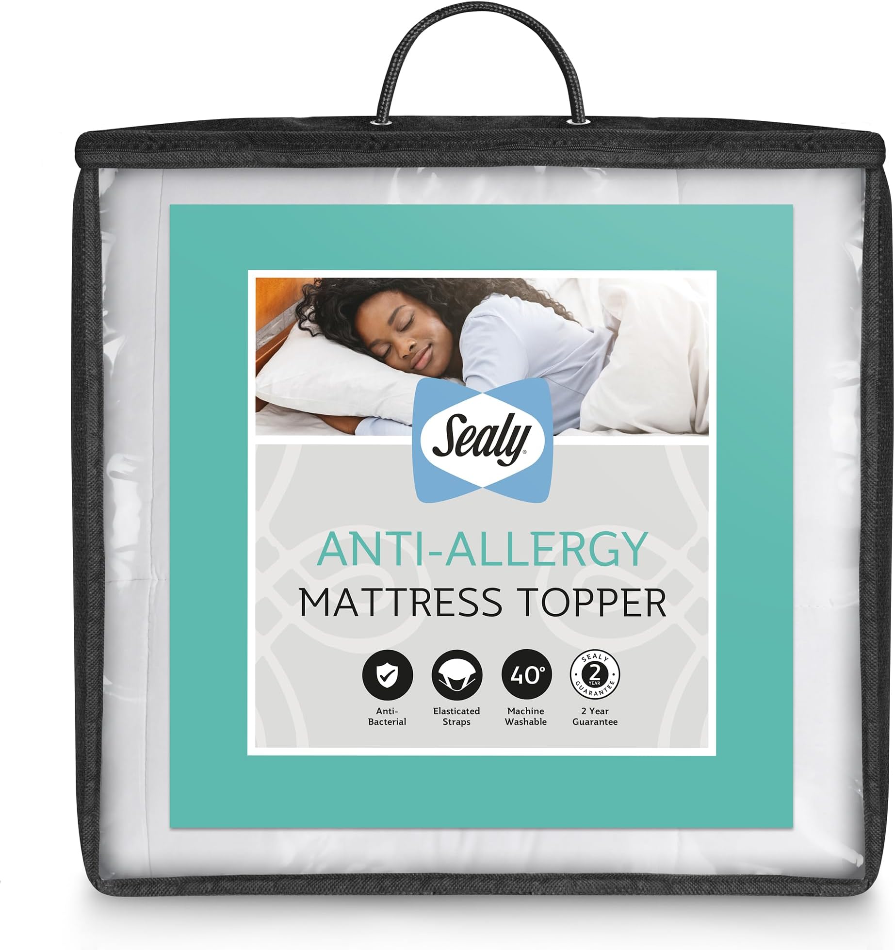 Anti Allergy Mattress Topper - Extra Soft Thick Mattress Pad Topper - Filled with Bouncy Fibadown Fibres - Soft Touch Cover and Corner Straps - Machine Washable and Anti-Bacterial, Double