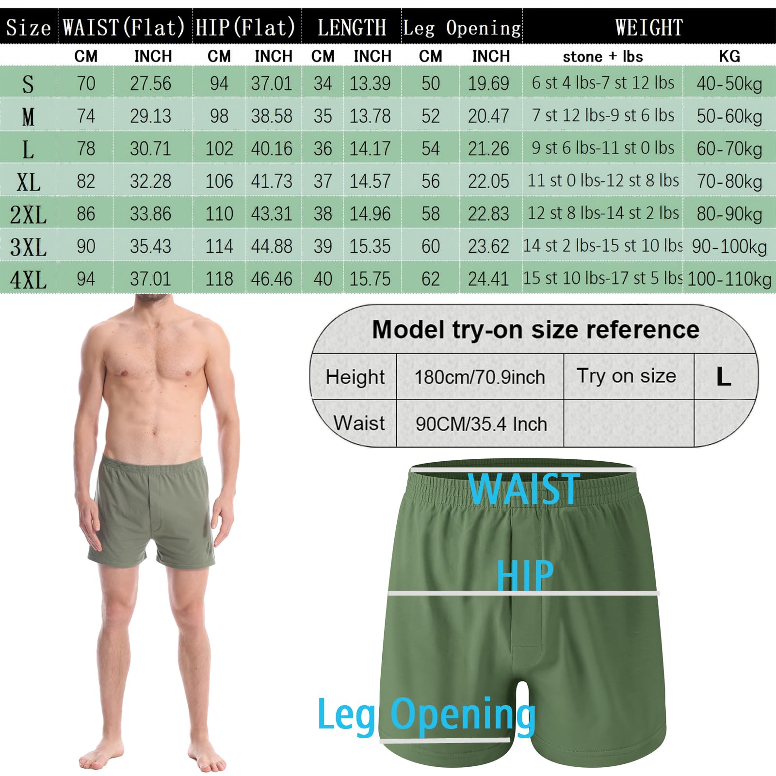 Nuofengkudu Boxershorts Herren Weit Baumwolle Locker Ohne Eingriff Unisex Elastan Schlafshorts 4er Pack