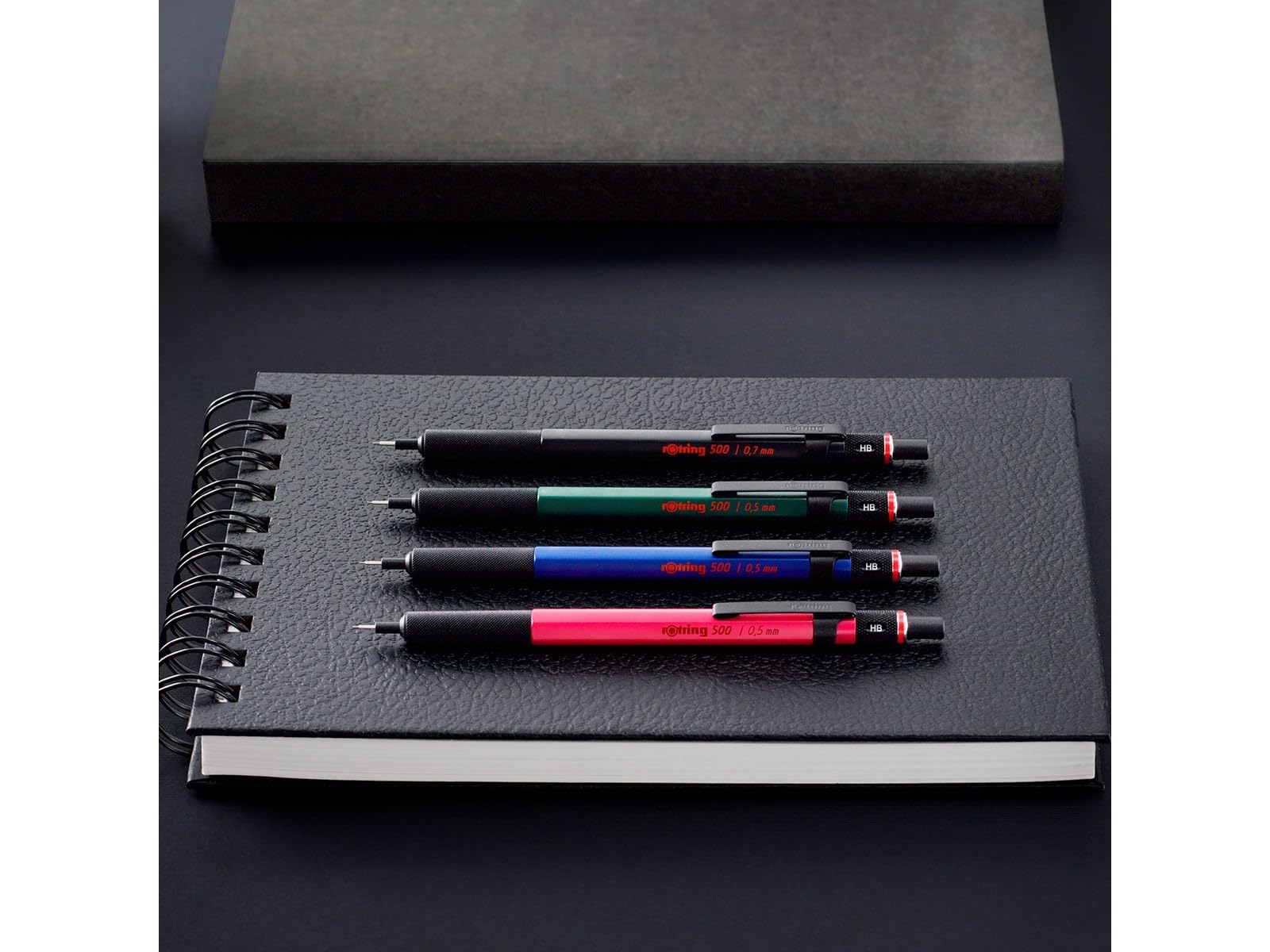 rOtring 500 Mechanical Pencil 0.7mm Black Barrel | Includes A5 Spiral Notebook + 12 HB Leads | Lightweight Drafting Pencil Gift Set | Artist & Designer Tool - Image 3