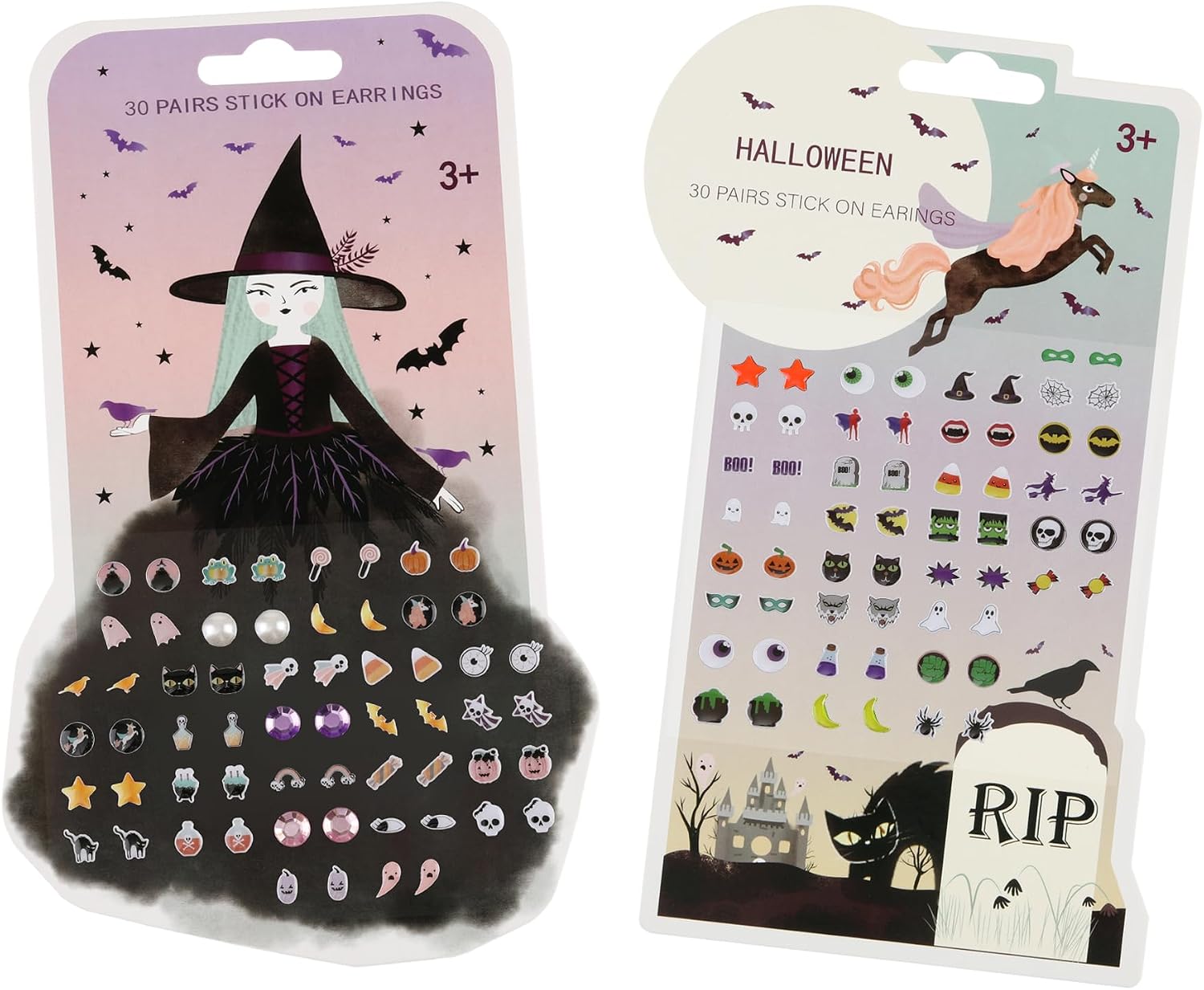 Halloween 30/60 Pairs Girls Boys Stick on Earrings, Witch Pumpkin Ghost Boo Stickers, Kids Halloween Theme Jewelry Stickers, Toddlers Little Girls Sticker Earrings