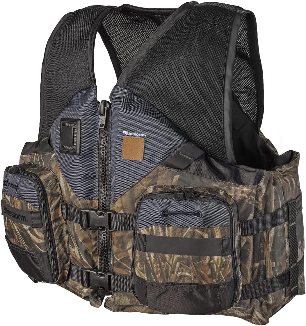 BLUESTORM Sportsman Life Jacket PFD - US Coast Guard (USCG) Approved Type 3 Life Vest Preserver for Fishing, Kayaking, & More