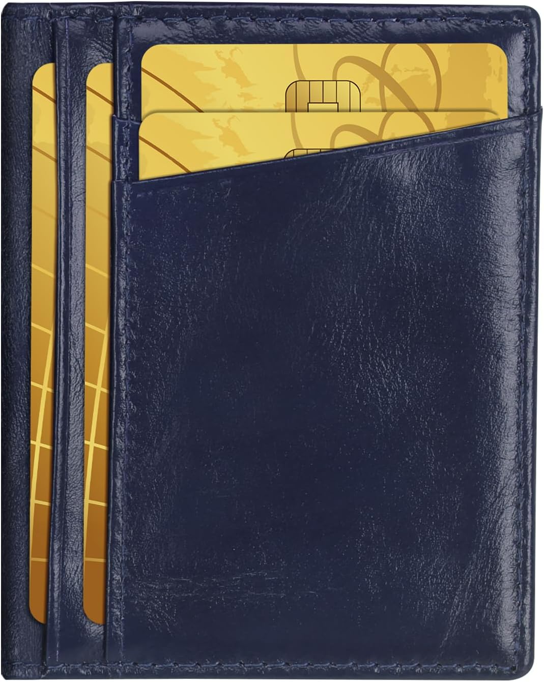 Unaone Slim Minimalist Wallet - Premium Leather RFID Blocking Front Pocket Wallets with 8 Card Slots and 2 ID Window, Dark Blue