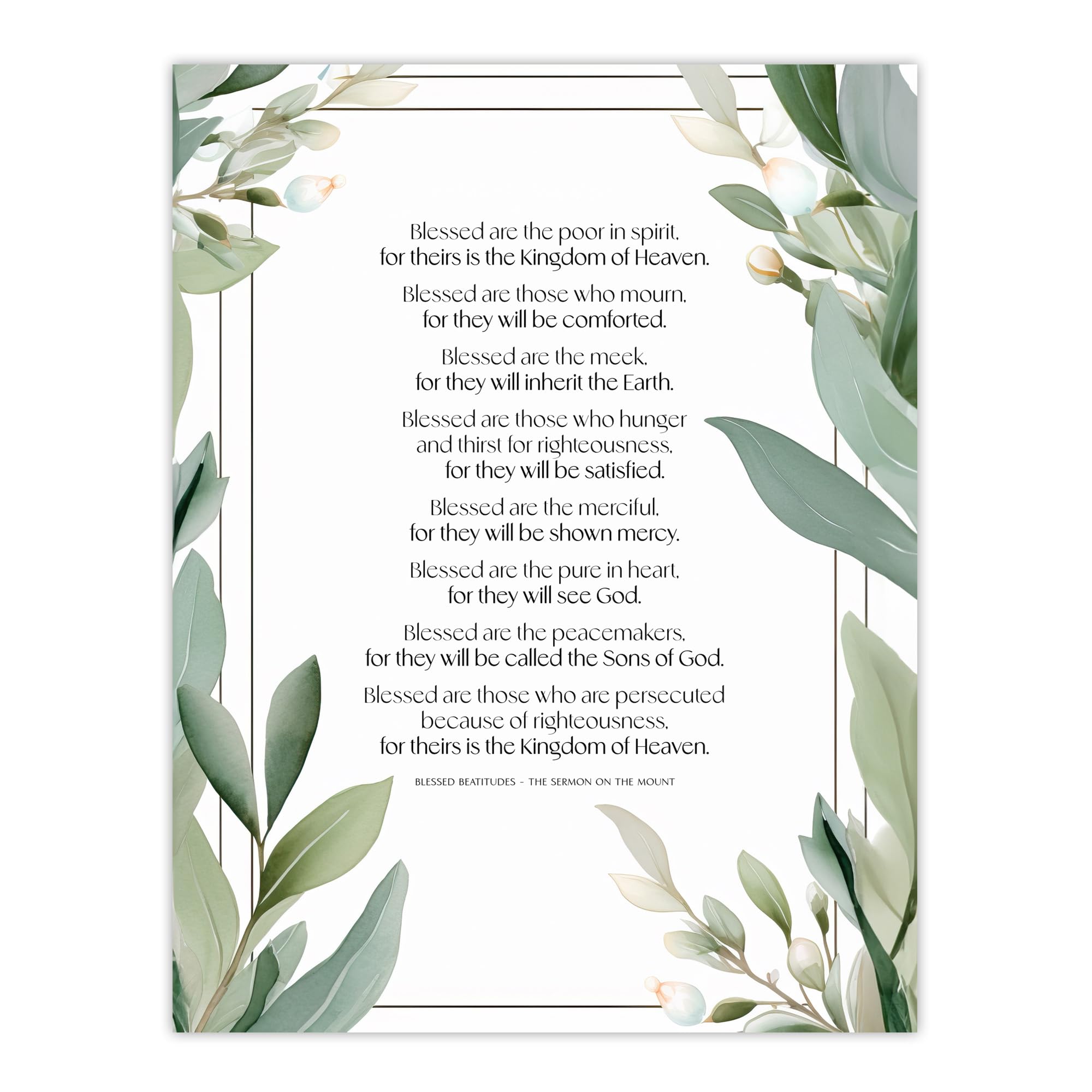 Artery8 Blessed Beatitudes Sermon of the Mount Matthew Gospel Green Jesus Christ Christian Bible Faith God Quote Revelations Flowers Artwork Extra Large XL Wall Art Poster Print