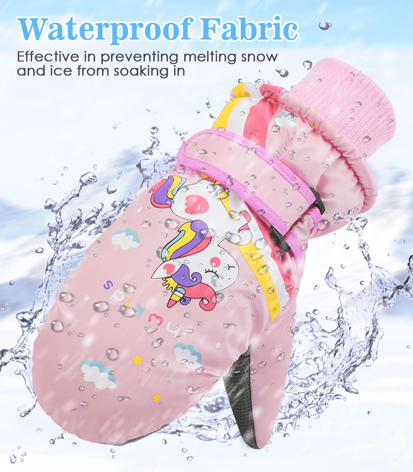 MoKo Kinder Skihandschuhe, Winter Fäustlinge Handschuhe Winddicht Wasserdicht Sport Handschuhe für Skifahren Radfahren Snowboarden Outdoor-Aktivitäten für Jungen Mädchen