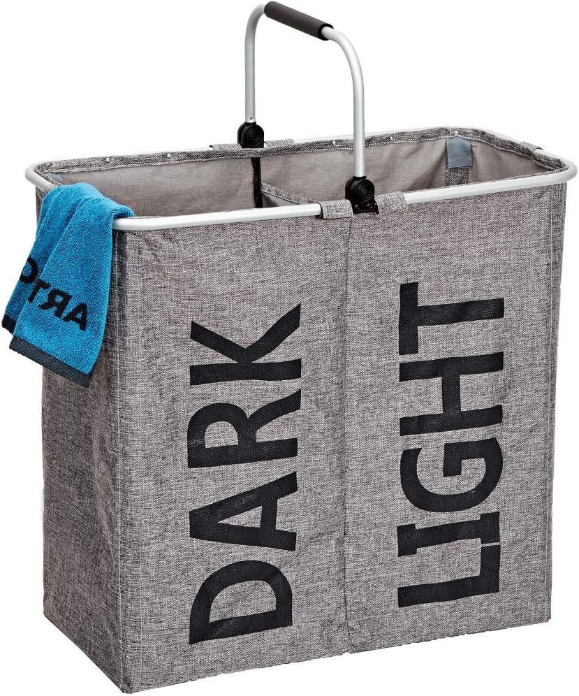 HOMEST Double Standing Laundry Hamper with Aluminum Handle Dirty Clothes Bag Toy Storage Foldable Sorter Washing Basket Organizers