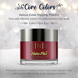 SNS Nail Dip Powder, Gelous Color Dipping Powder - First Kiss (Red, Wine/Burgundy, Cranberry, Cream) - Long-Lasting Dip Nail Color Lasts 14 Days - Low-Odor & No UV Lamp Required - 1.5oz