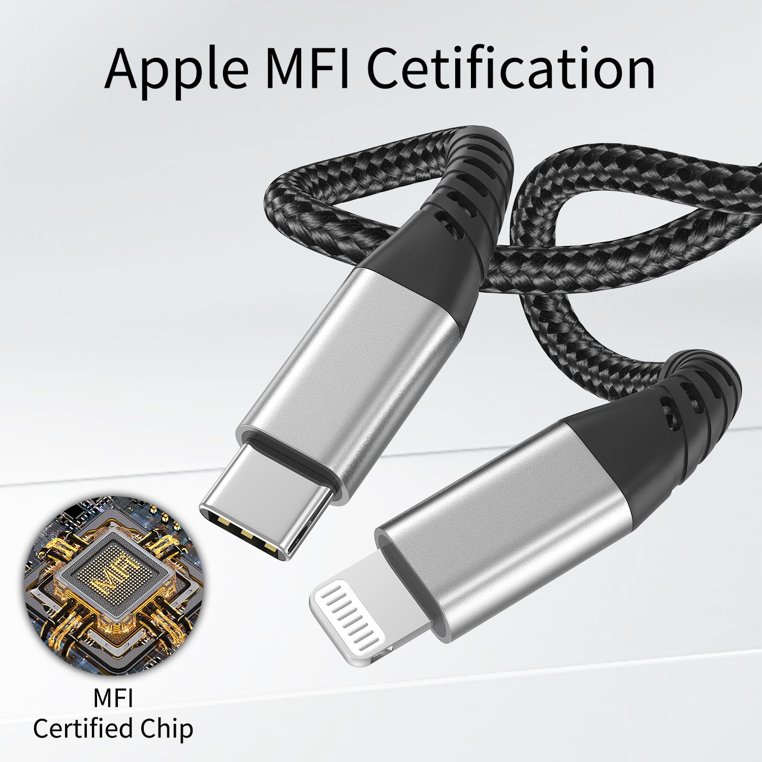 Lot de 3 câbles USB C vers Lightning de 0,9 m pour iPhone, certifiés MFi, câble PD à charge rapide pour Apple iPhone 14, 13, 12, 11 Pro Max, XS, 8, 7, 6, 5 Plus, iPad Air Mini