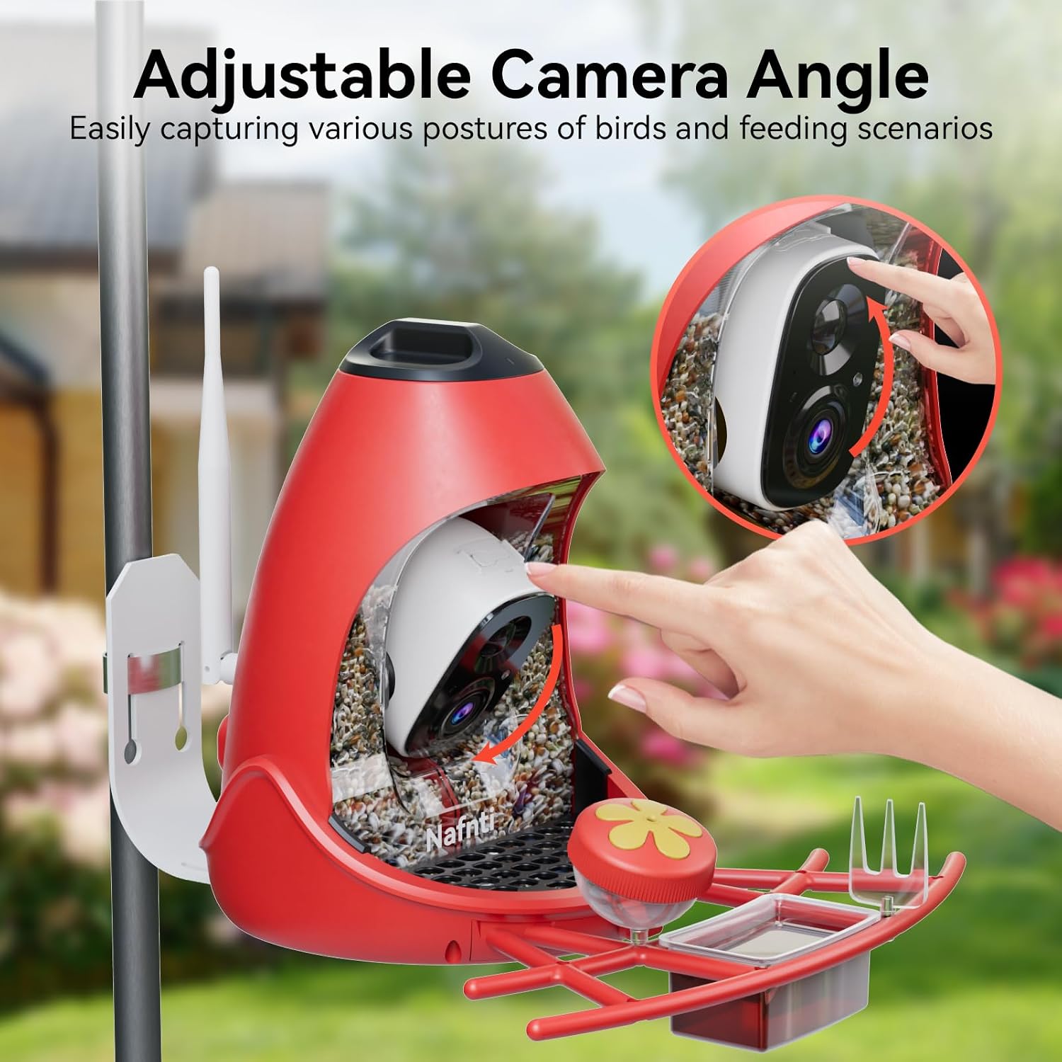 Bird Feeder Camera Wireless Outdoor, Dual Seed Chambers & Squirrel-Proof, 2K Ultra Video Live Stream Camera, Ideal Gift for Family and Birds Lover, Red