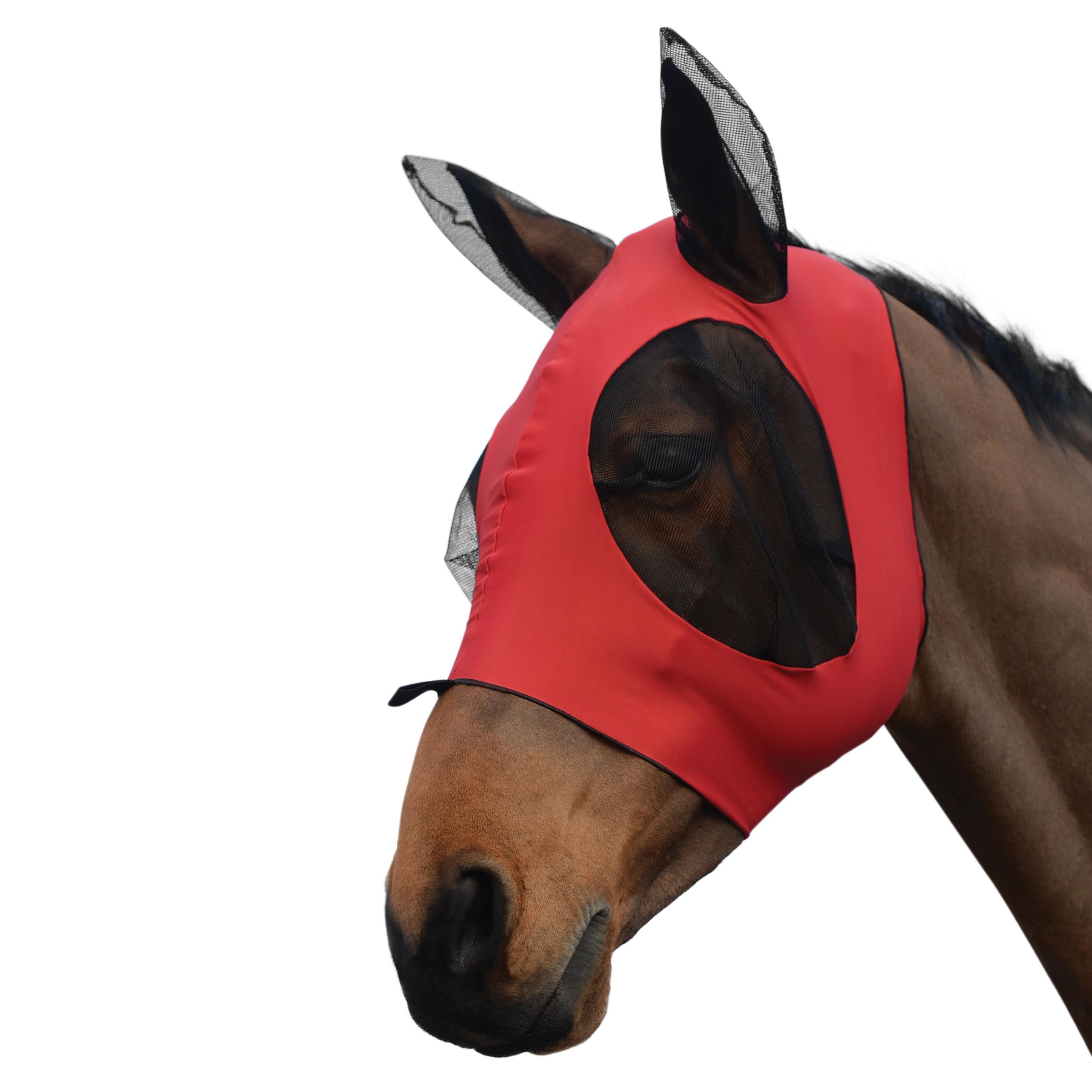 Weatherbeeta - Protector de Ojos para Insectos con Orejas, Color Rojo y Negro