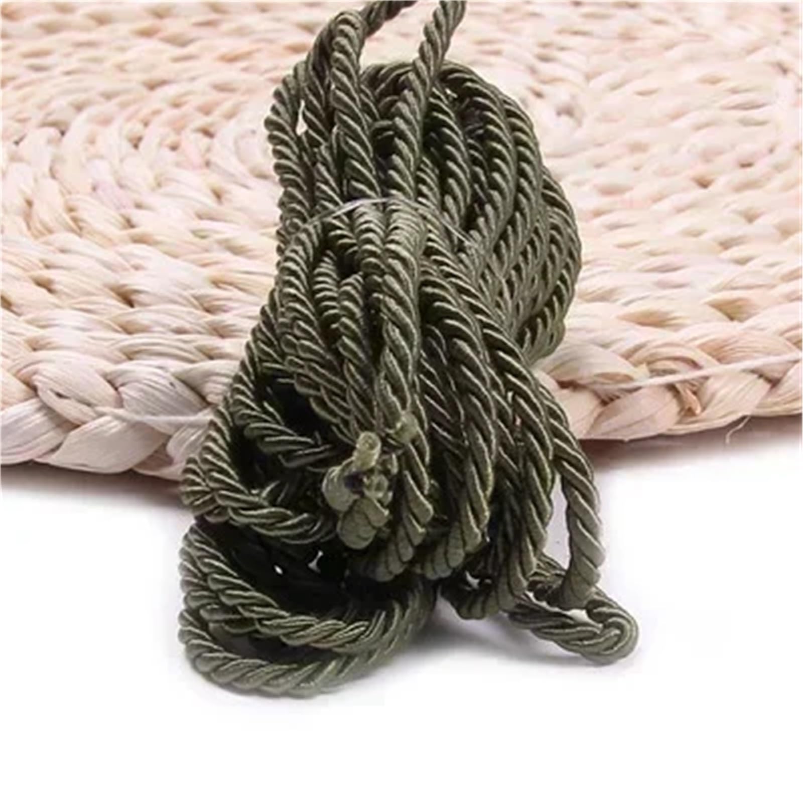 Polyester Rope 2Pcs 3 Shares Twisted Rope Polyester Braided Cords Garment Bag Strap Decor Ropes DIY Home Textile Sewing Accessories(ArmyGreen)