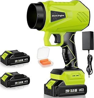 Soplador de hojas inalámbrico, 2 baterías de 21 V 3000 mAh, velocidad ligera y ajustable, 500 W de potencia, 464 CFM, 50,000 RPM, ideal para limpieza de patio y jardín