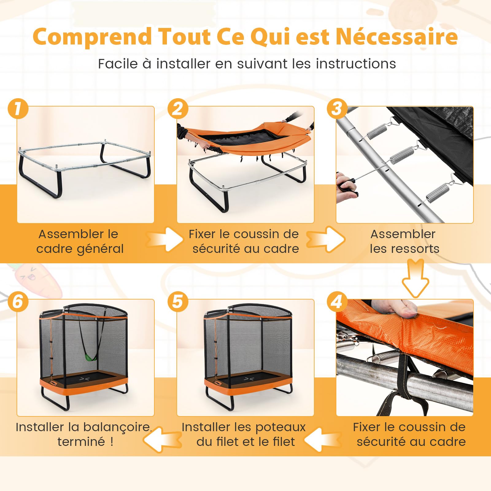 COSTWAY 2 en 1 Trampoline Extérieur Enfants Rectangulair (190x122cm) avec Balançoire Amovible, Trampoline de Jardin avec Filet de Sécurité, Charge Max 100kg pour Garçon et Fille de 3 Ans+
